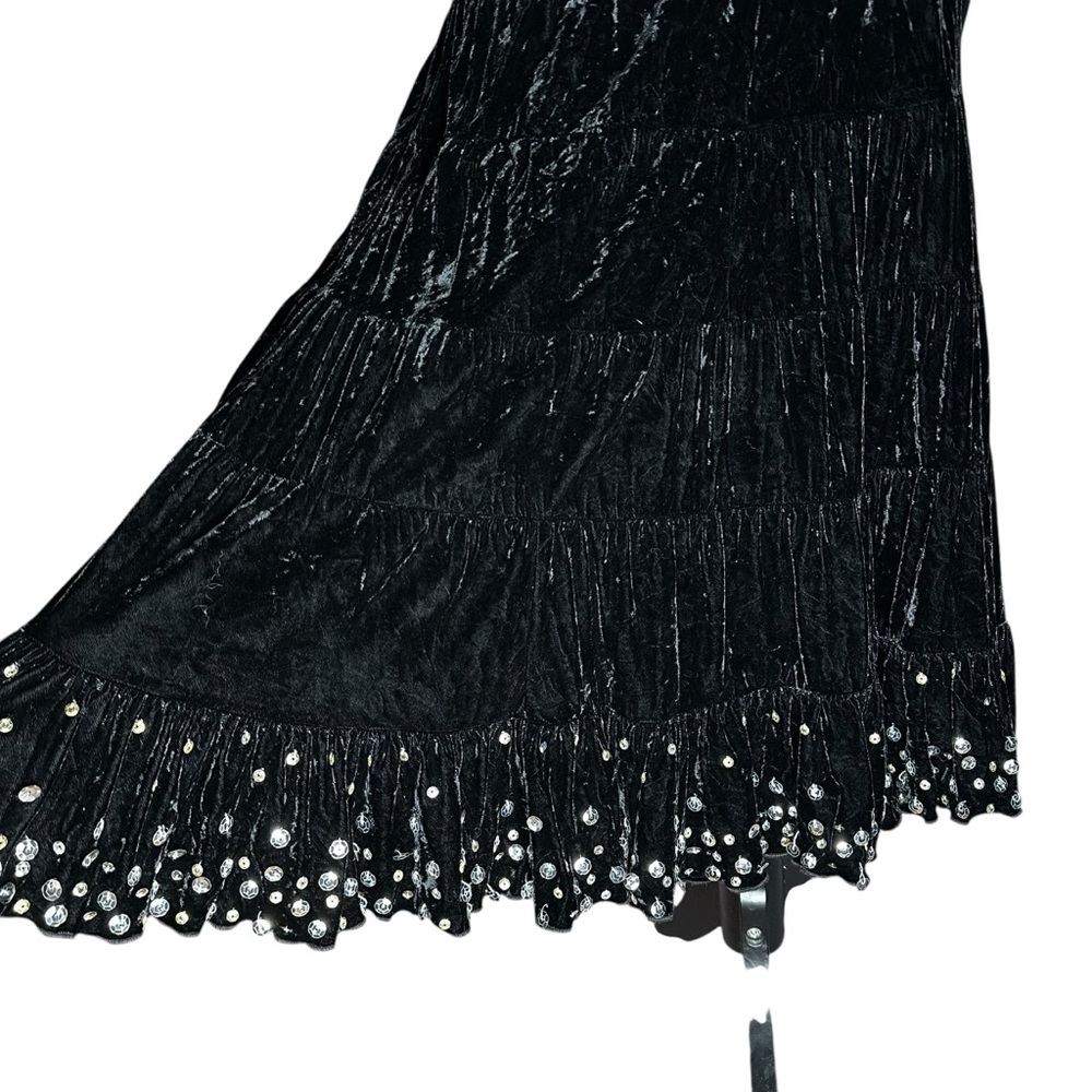 INC Y2K Black Velvet Silk Blend Sequin Maxi Skirt | Broomstick Whimsigoth Witchy